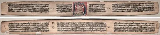 Folio 22 from a Gandavyuha-sutra (Scripture of the Supreme Array): Samantabhadra spinning clouds of things (recto); Text (verso), by Unknown
