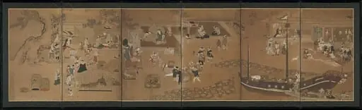 異国人交易図屏風|Foreign Merchants in Japanese Trade Port, by Unknown, 1816