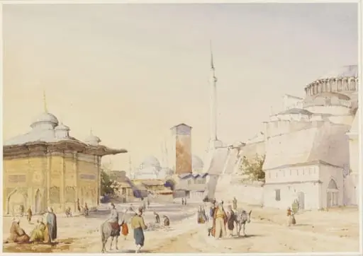 Fountain & part of Mosque of St. Sophia, Stamboul, by Unknown