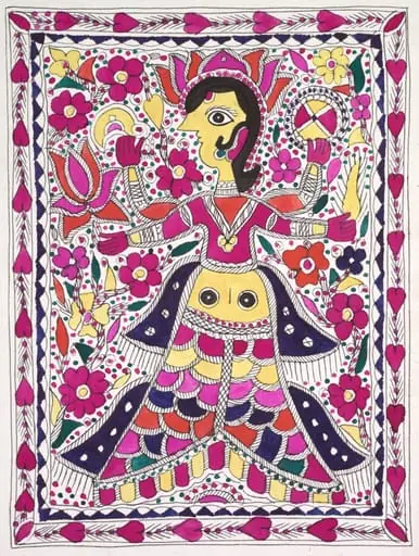 Four-armed goddess, with hearts in margin, by Unknown