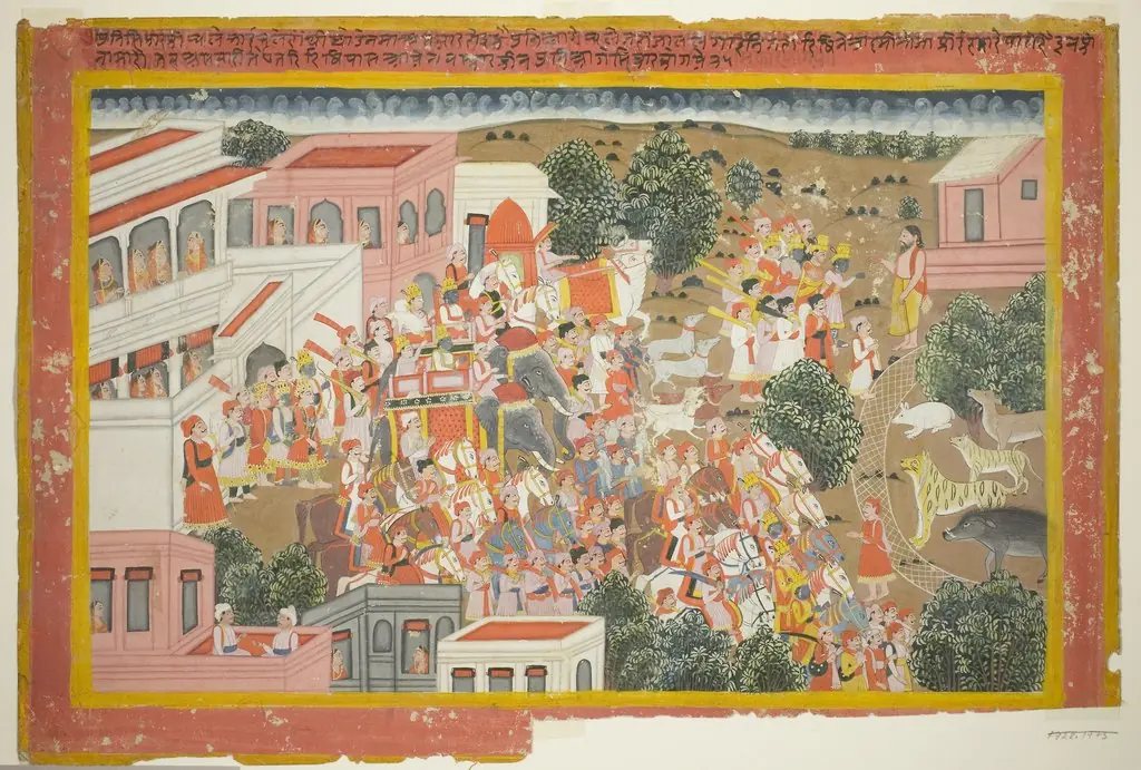 Four Princes in Procession Visit a Sage, page from a copy of the Ramayana, by Unknown