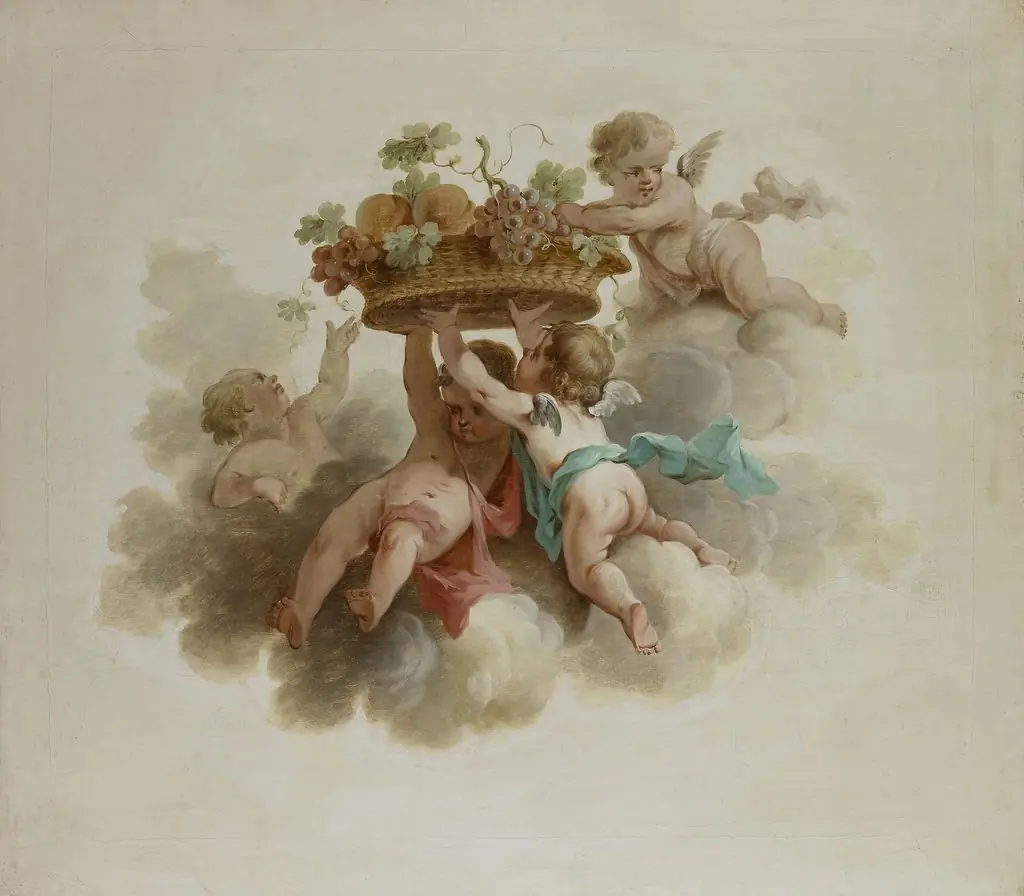 Four Putti Carrying a Fruit Basket, by Unknown