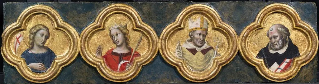 Four Saints: St Ursula, St Catherine, ?St Augustine and St Dominic, by Unknown