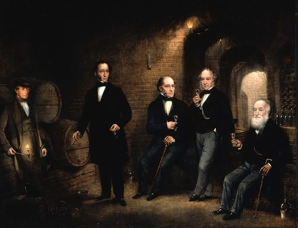 Four Wine Tasters in a Cellar, by Unknown
