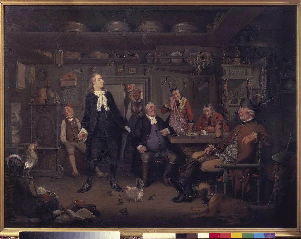 Fra Ludvig Holbergs "Erasmus Montanus", III akt, 3. scene, by Unknown, 1844