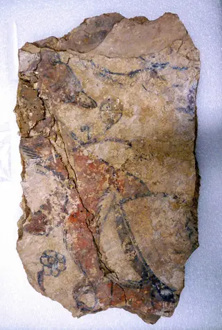 Fragment of a Wall Painting with a Fox or a Dog (and Painted Layers), by Unknown
