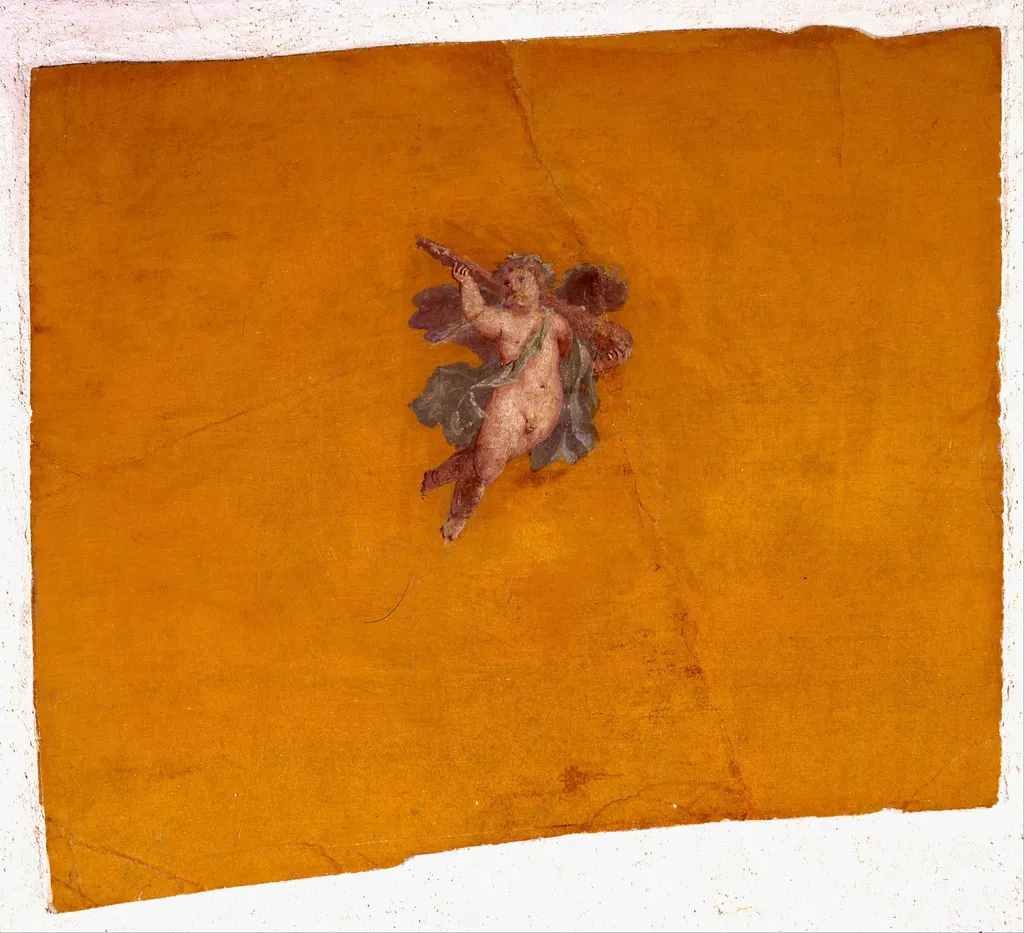 Fragment of wall painting with a flying Eros, by Unknown, unspecified