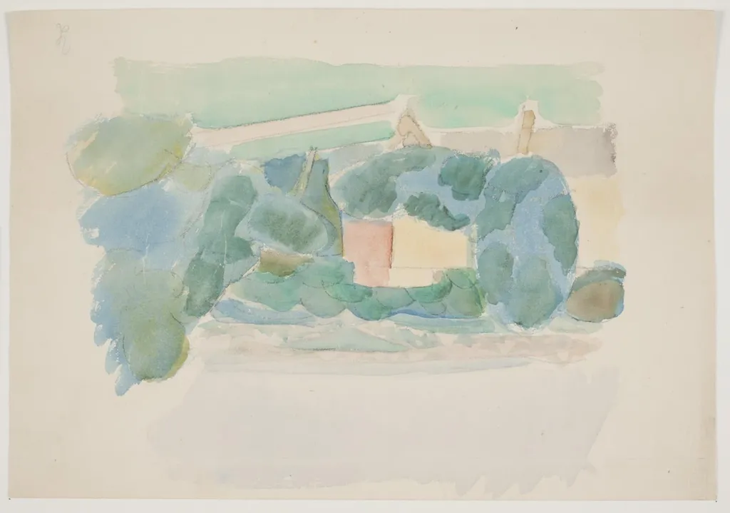 Fransk landskab med huse i mellemgrunden. Sydfrankrig, by Unknown, unspecified, 1924
