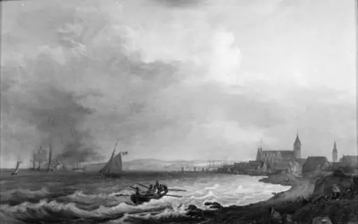 Fregatten "Havfruen"s ankomst uden for Århus, by Unknown