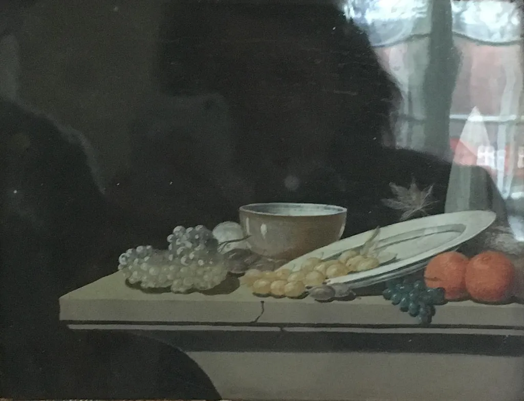 Fremstilling af det stille liv: en terrin, et fad druer, appelsiner, blommer, en sukkertop m. m., by Unknown, unspecified, 1750