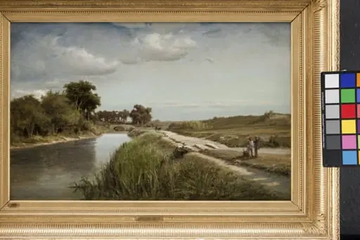 French River Landscape with a Bridge, by Unknown