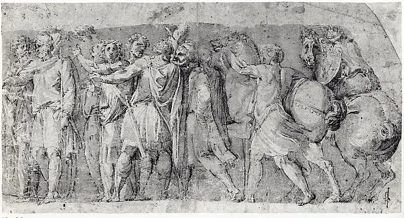 Frieze with Male Figures and Two Horses, by Unknown