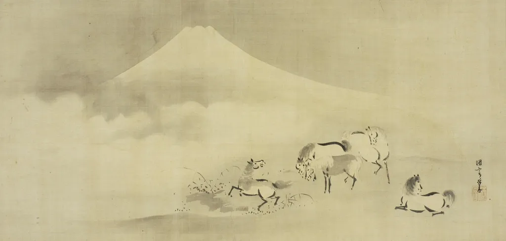 Frolicking Horses under Mt. Fuji, by Unknown, unspecified, 1650
