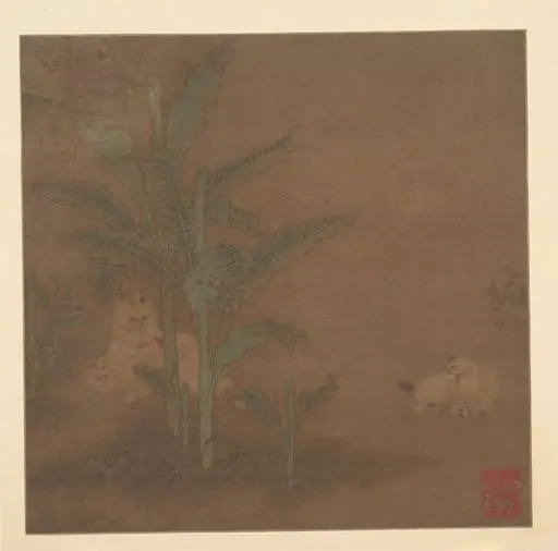 明  佚名  貍奴芭蕉圖  冊頁|Frolicking Kittens under a Banana Tree, by Unknown, 1449