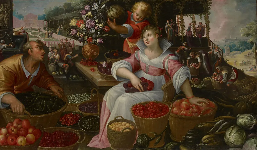 Früchtemarkt (Sommer), by Unknown, oil, 1596