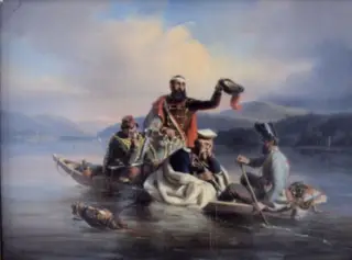 Fuga lui Kmetty și Dembinszky pe Dunăre la Orșova, by Unknown, 1850