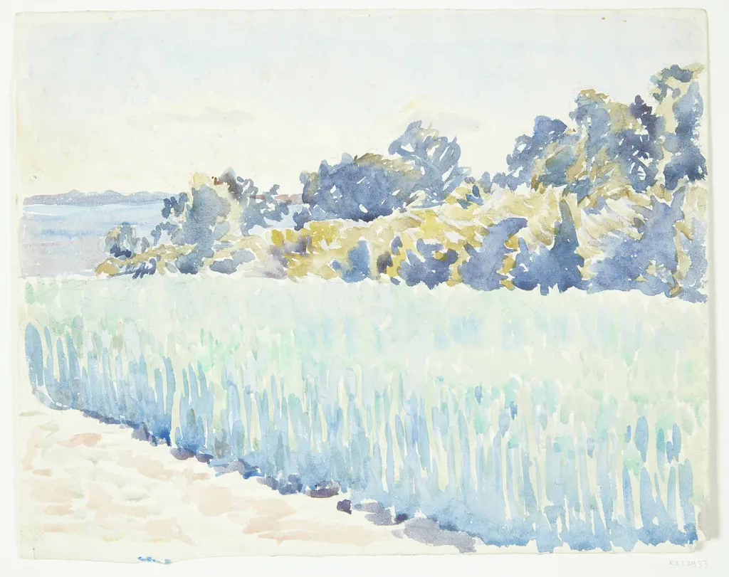 Fynsk landskab. Kornmark ved en skov, by Unknown, unspecified, 1918