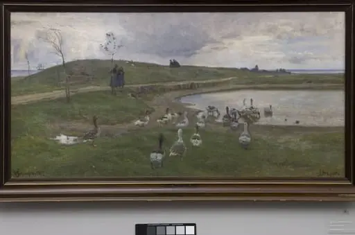 Gæs ved en sø. Mod uroligt vejr. Dragør, by Unknown