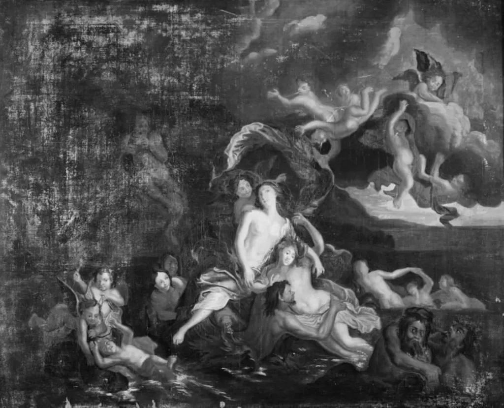Galathea føres over havet, ledsaget af nymfer, tritoner og amoriner, by Unknown, oil