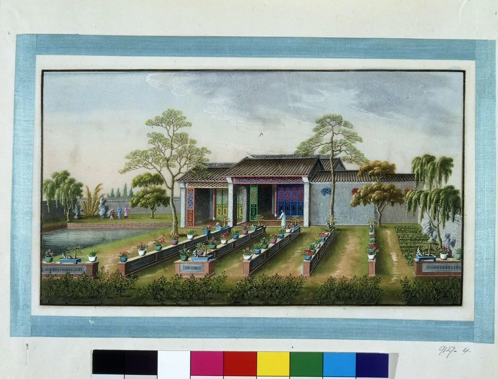 Garden scene, by Unknown, paint, 1860
