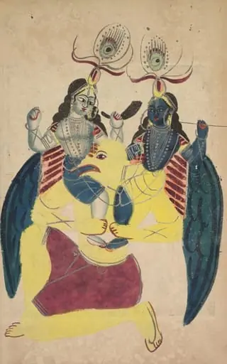 Garuda Carrying Balarama and Krishna (verso), from a Kalighat album, by Unknown