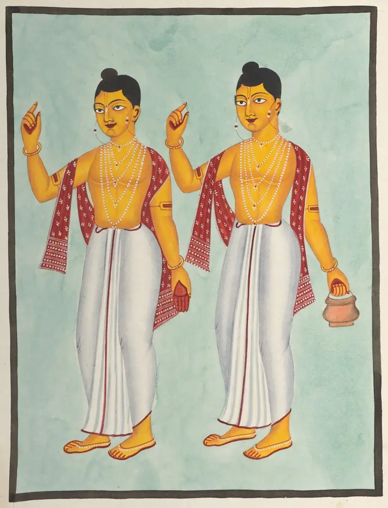 Gaur and Nitai, from a Kalighat album, by Unknown