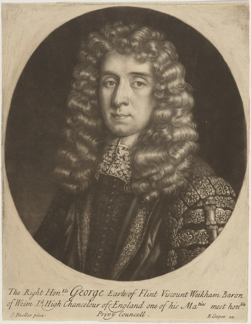 George Jeffreys, Earl of Flint, Viscount Weikham, by Unknown, ink, 1684