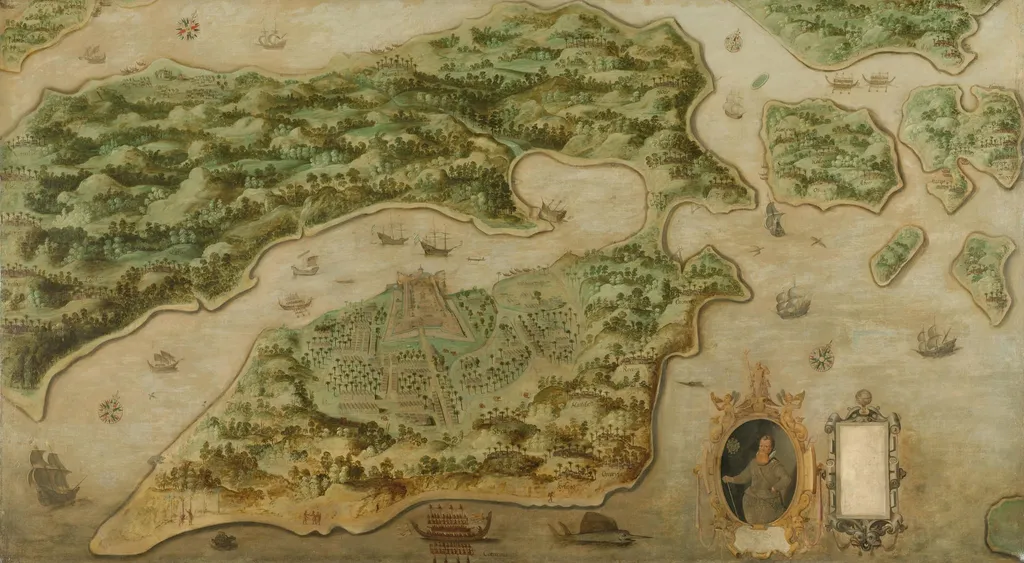 Gezicht op Ambon, by Unknown, unspecified, 1617