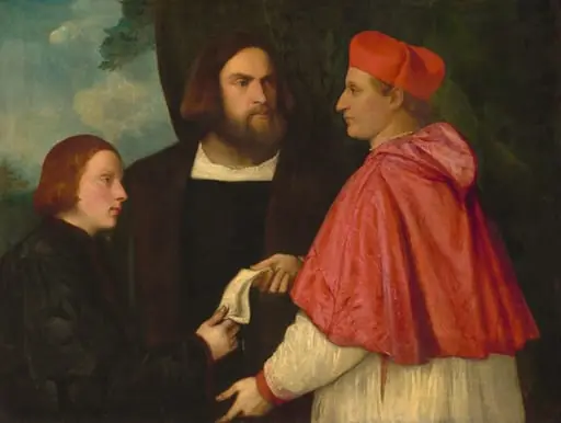 Giacomo and Cardinal Marco, investing Andrea, Abbot of San Zeno, with his Benefice, by Unknown
