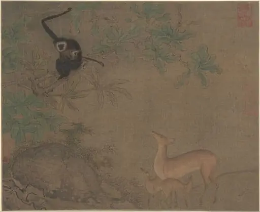 南宋  佚名  猿鹿圖  冊頁|Gibbons and Deer, by Unknown, 1239
