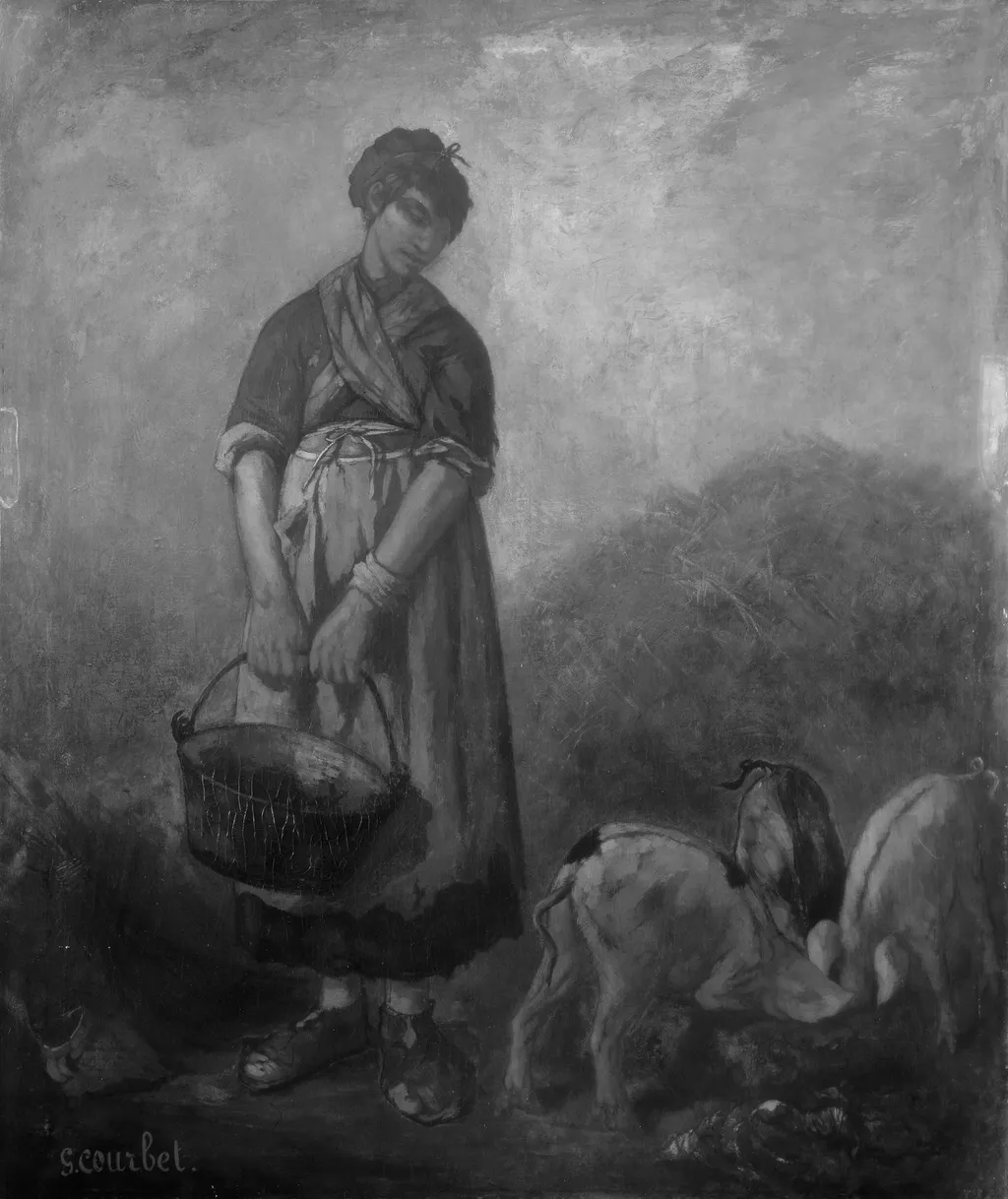 Girl herding pigs, by Unknown, oil