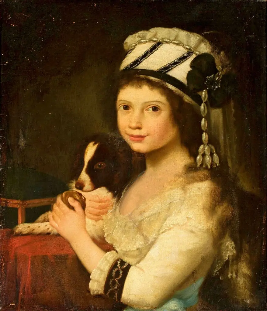 Girl with a dog, by Unknown