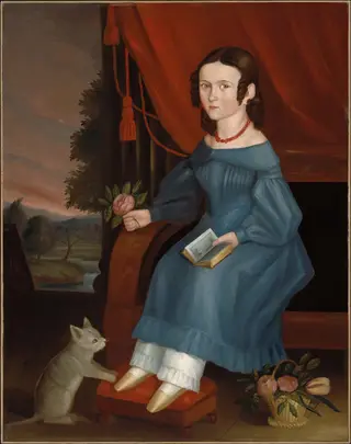 Girl with a Gray Cat, by Unknown, 1840