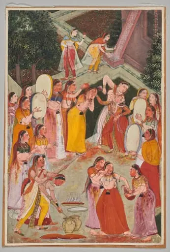 Girls Spraying Each Other at Holi, by Unknown