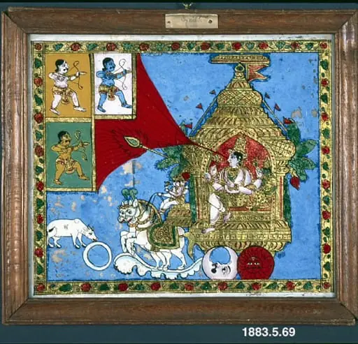glass painting, painting, Glastälfling. "Siva Ratham, ', by Unknown