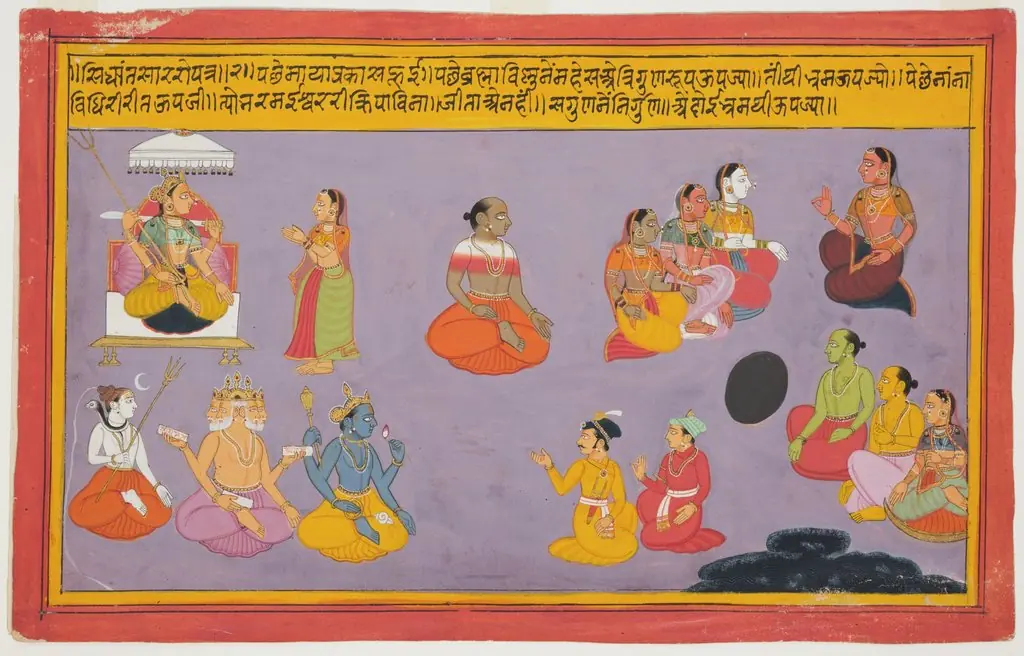 Gods and Brahmins Worshipping Durga, from the Bhagavata Purana (1 of 3), by Unknown