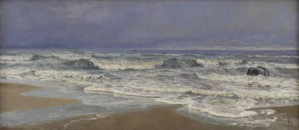 Gråvejrsdag ved Vesterhavet med brænding, by Unknown, 1890
