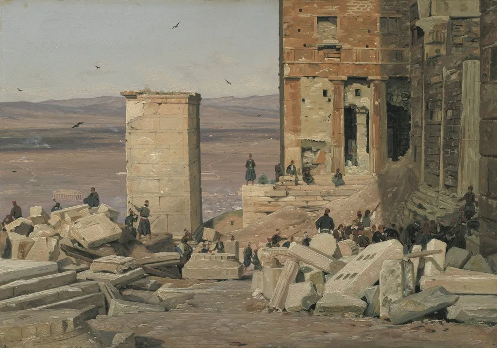 Greeks Working in the ruins of the Acropolis, by Unknown, 1835