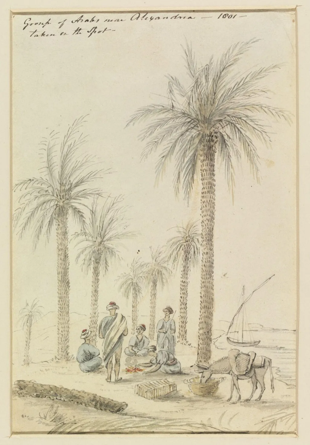 Group of Arabs near Alexandria - 1801 - taken on the Spot, by Unknown, watercolor, 1801