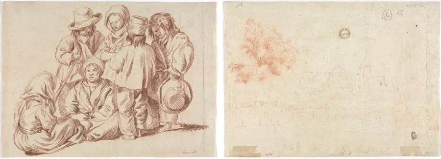 Group of Six Children (recto); Sketch of a Village (verso), by Unknown, 1704