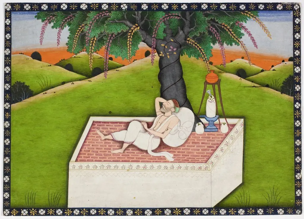Guru Resting on Platform Beneath Tree, by Unknown, 1800