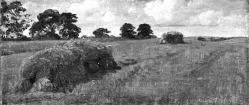 Høstlandskab med korntraver, by Unknown