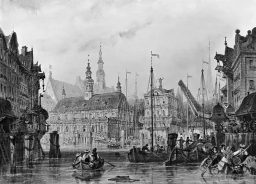 Hamburg, showing the Rathaus and the Old Exchange, by Unknown