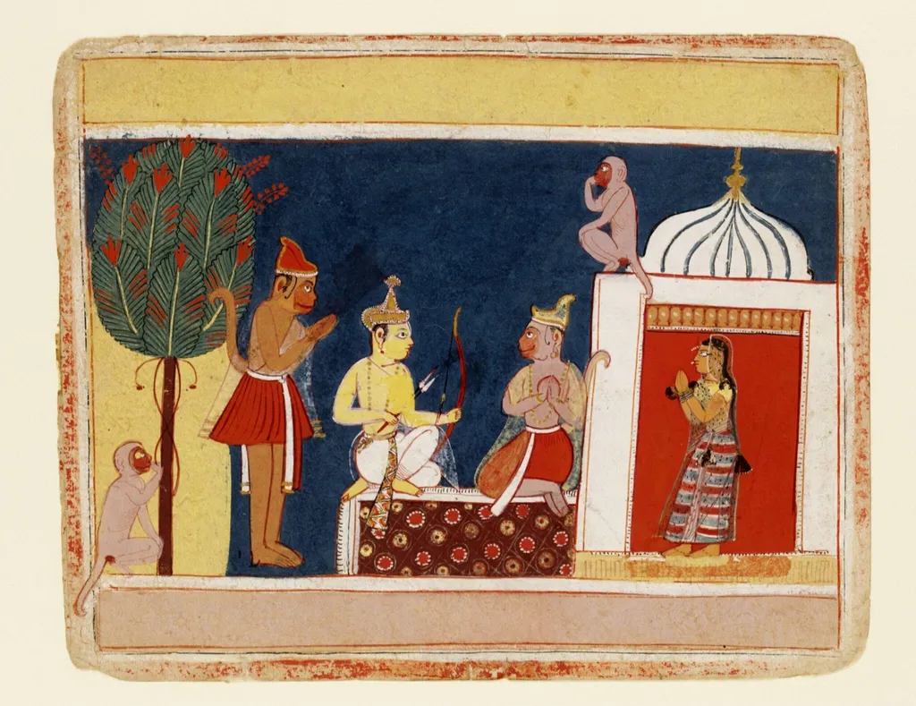 Hanuman and Rama, by Unknown, paint, 1635