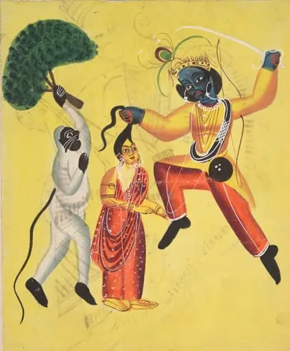 Hanuman attacks Indrajit holding an apparition of Sita by the hair, by Unknown