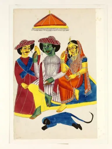 Hanuman before Rama, Sita and Lakshmana, by Unknown