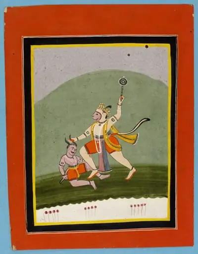 Hanuman striking a demon, by Unknown