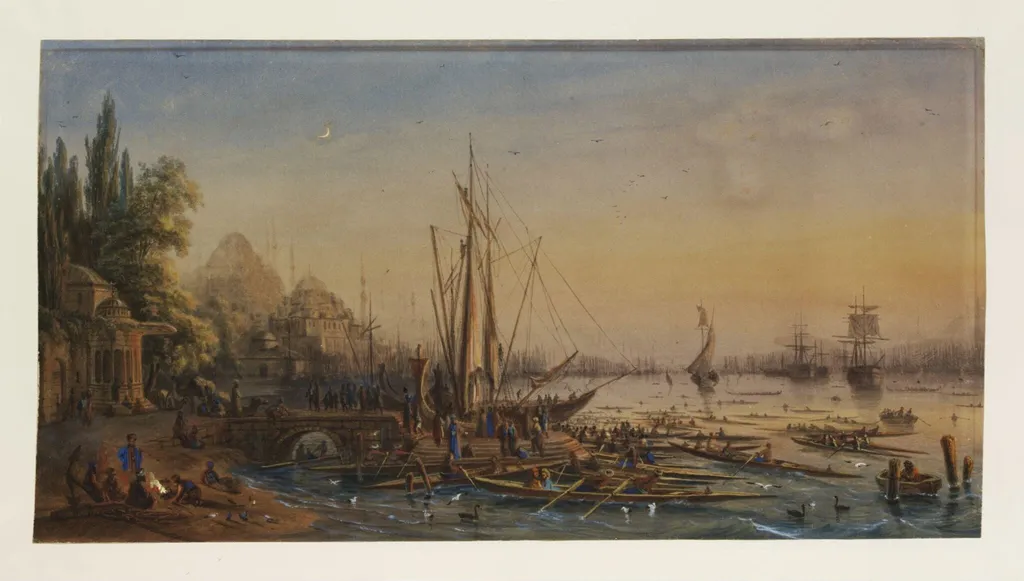 Harbour of Constantinople, by Unknown, watercolor, 1866