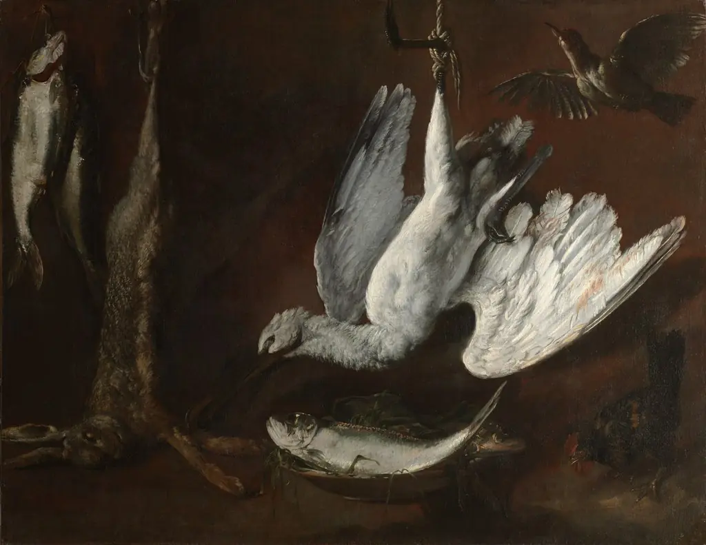 Hare, Spoonbill, and Fish, by Unknown