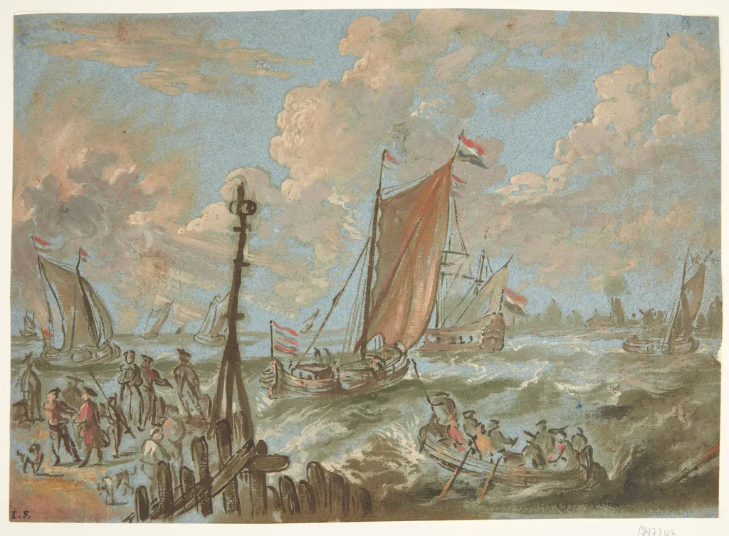 Havn med skibe for sejl, by Unknown, unspecified, 1650